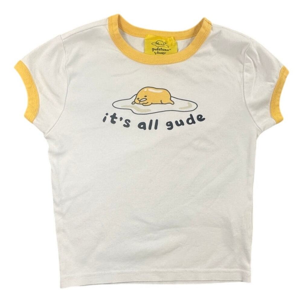 Forever 21 Sanrio Gudetama "It's All Gude" Yellow Ringer T-Shirt Women's Large